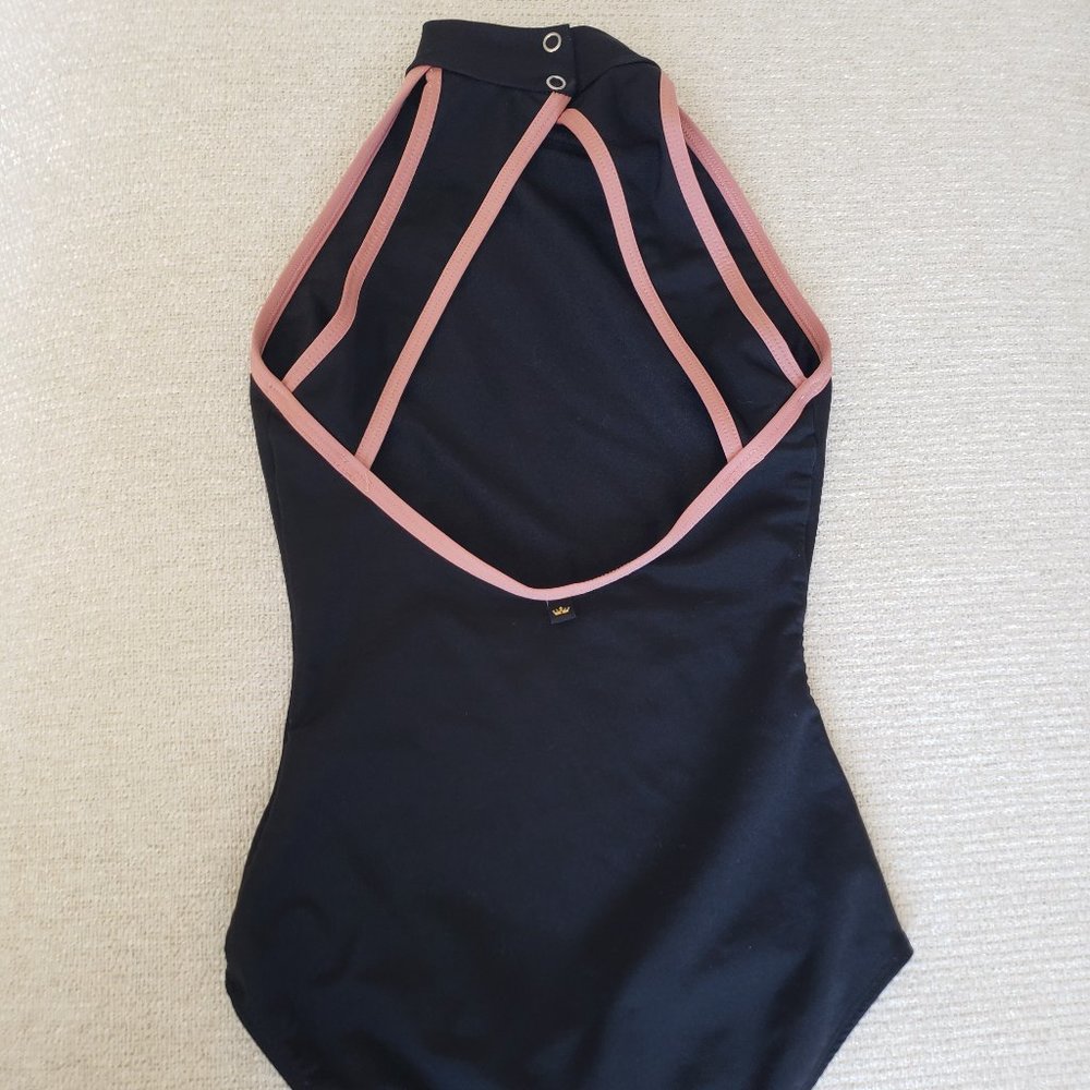 Mariia High Neck Leotard - black w/rose trim - XS women